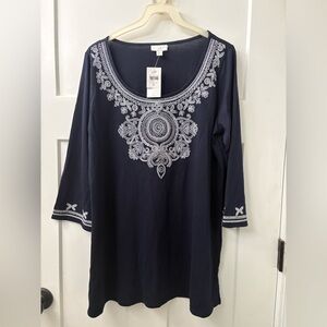 JJill navy embroidered tunic top